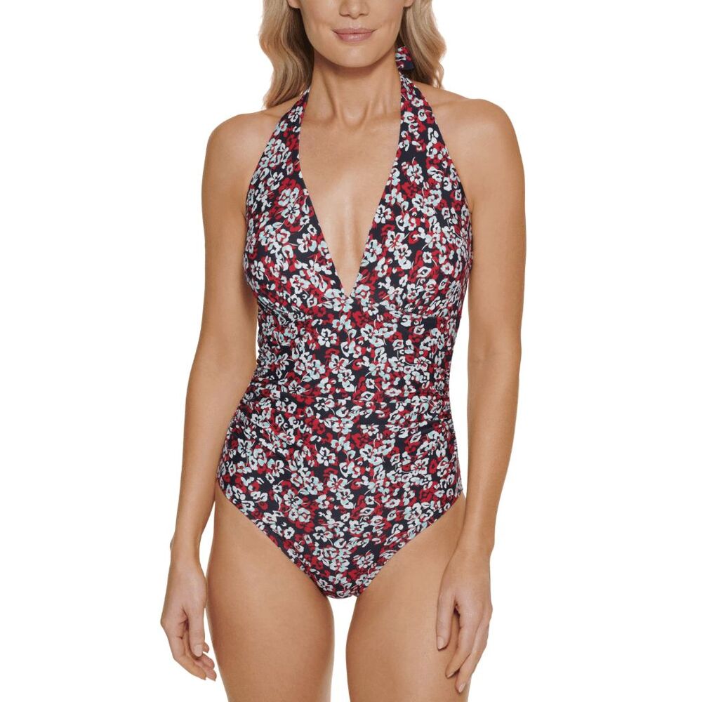Tommy Hilfiger Women's Printed Tummy-Control One-Piece Swimsuit - Scarlet Red 16